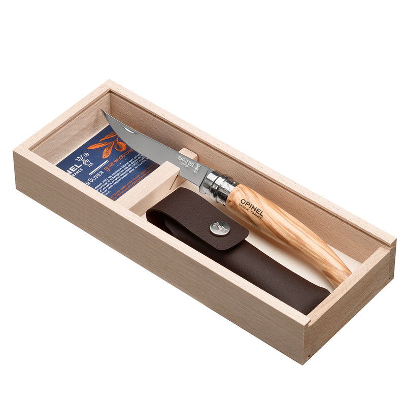 N°10 Olive Wood Folding Fillet Knife with Wood Box & Sheath (Clearance)