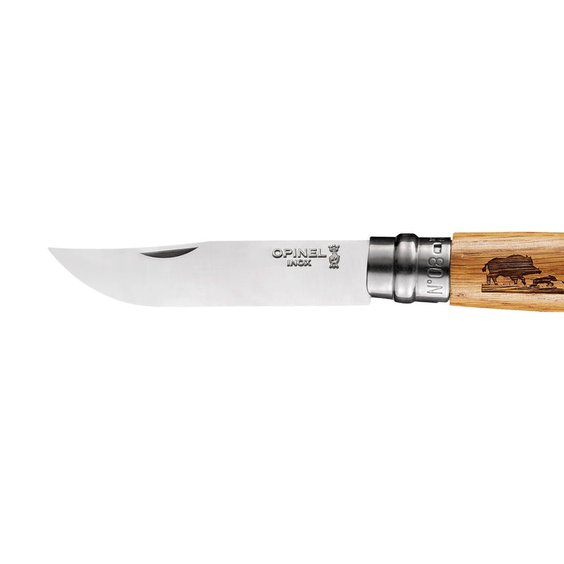 N°08 Oak Engraved Handle Folding Knife - Animalia