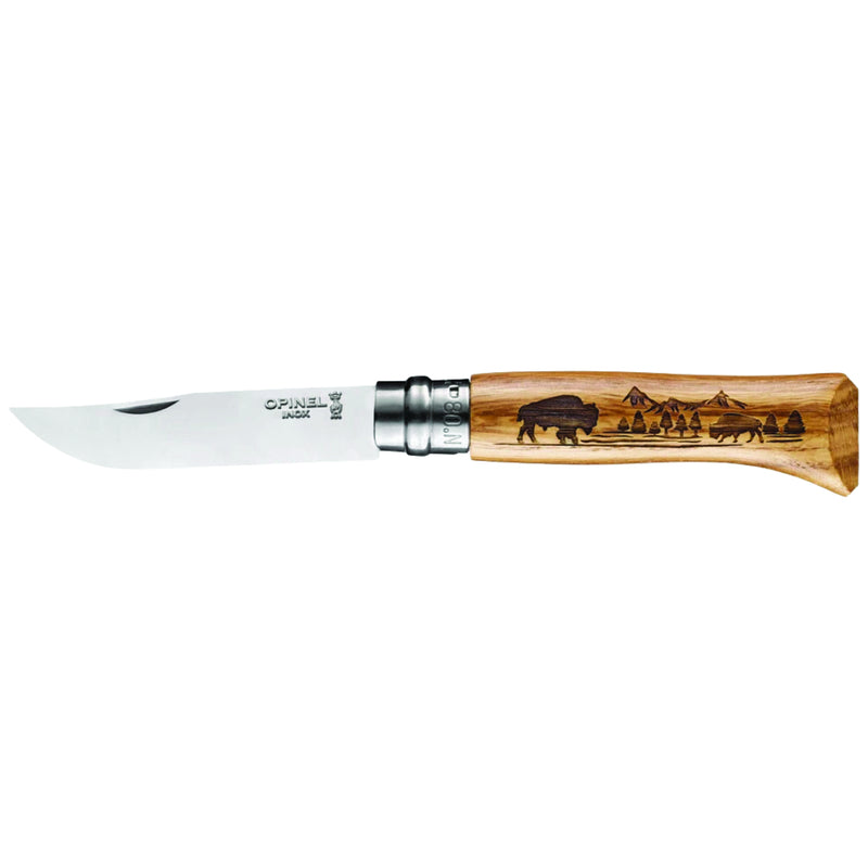 No°08 Oak Engraved Handle Folding Knife - Animalia