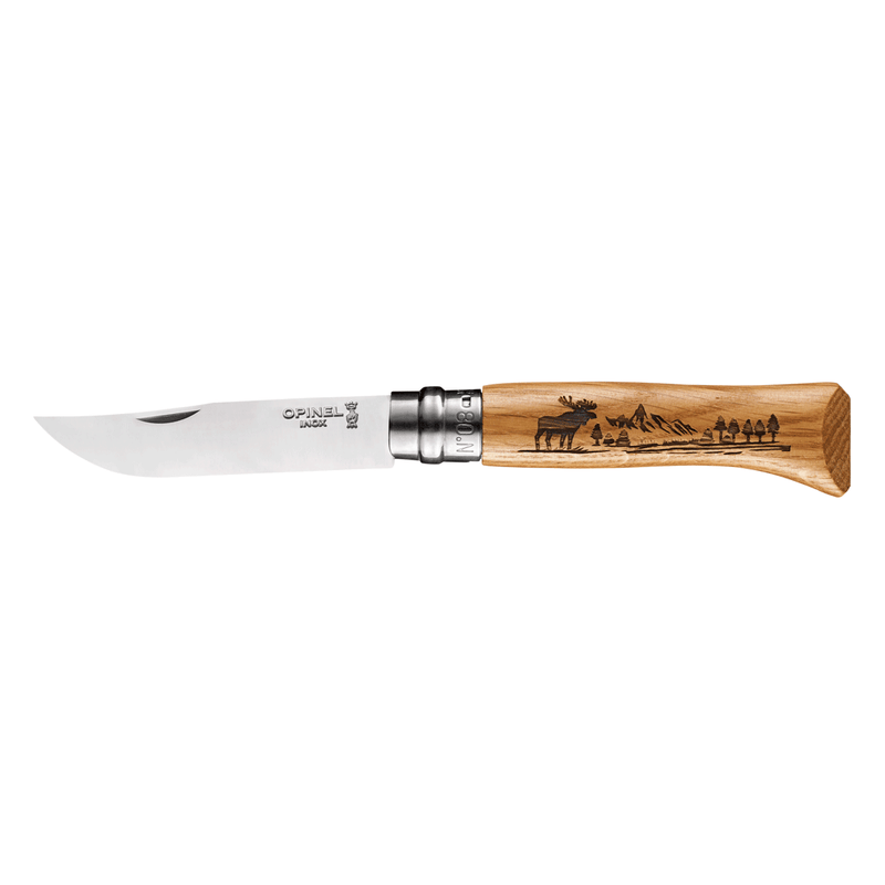 No°08 Oak Engraved Handle Folding Knife - Animalia