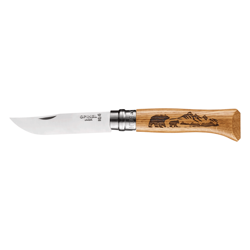 No°08 Oak Engraved Handle Folding Knife - Animalia