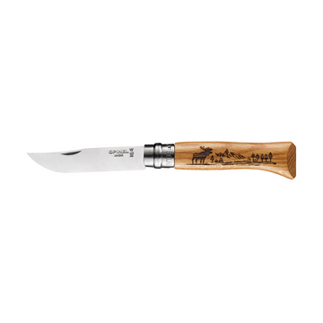 No°08 Oak Engraved Handle Folding Knife - Animalia (Blister Packaging)